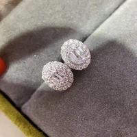 huitan full cubic zirconia oval shape stud earrings for women dainty ear piercing accessories silver color fashion cz jewelry