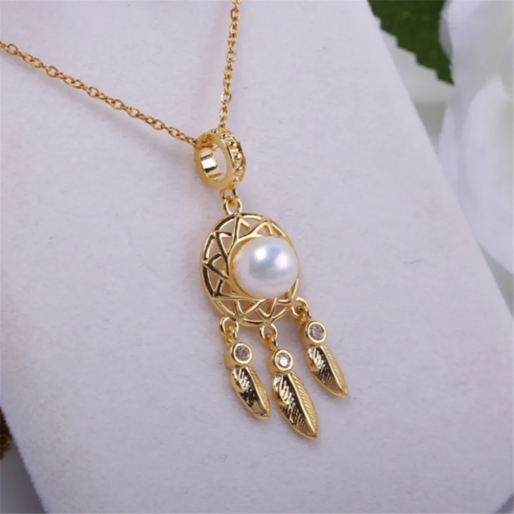 

DIY Pearl Jewelry Accessories Copper Plated 18K Gold Dream Trap Tassel Pearl Pendant Jade Empty Support Women