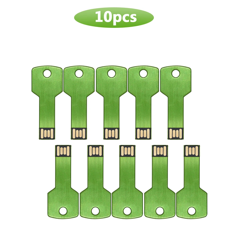 

10Pcs/lot Metal key Shape USB Flash Drive Pen Drives Custom logo Memory Stick Real Capacity U Disk 4G 8G 16G 32GB 64GB 128GB