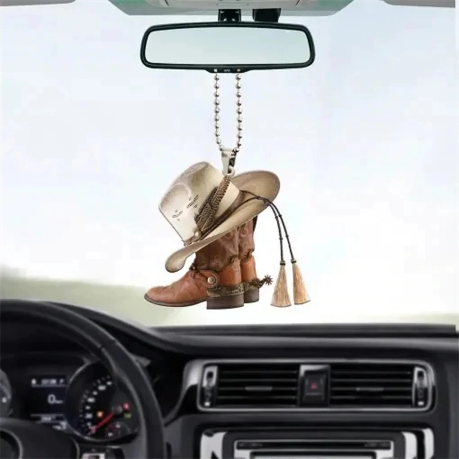 

Car Rear View Mirror Pendant Interior Decoration Cowboy Boots and Hats Flat Acrylic Car Pendant Office Home Gardening Decor