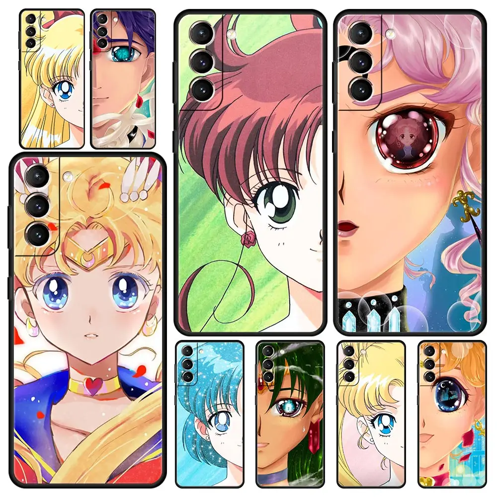 Sailor Moon Anime Cute Phone Case For Samsung Galaxy S22 S20 FE S21 Ultra 5G S9 S8 S10 Plus S10E Note 10 Lite 20 Black Cover