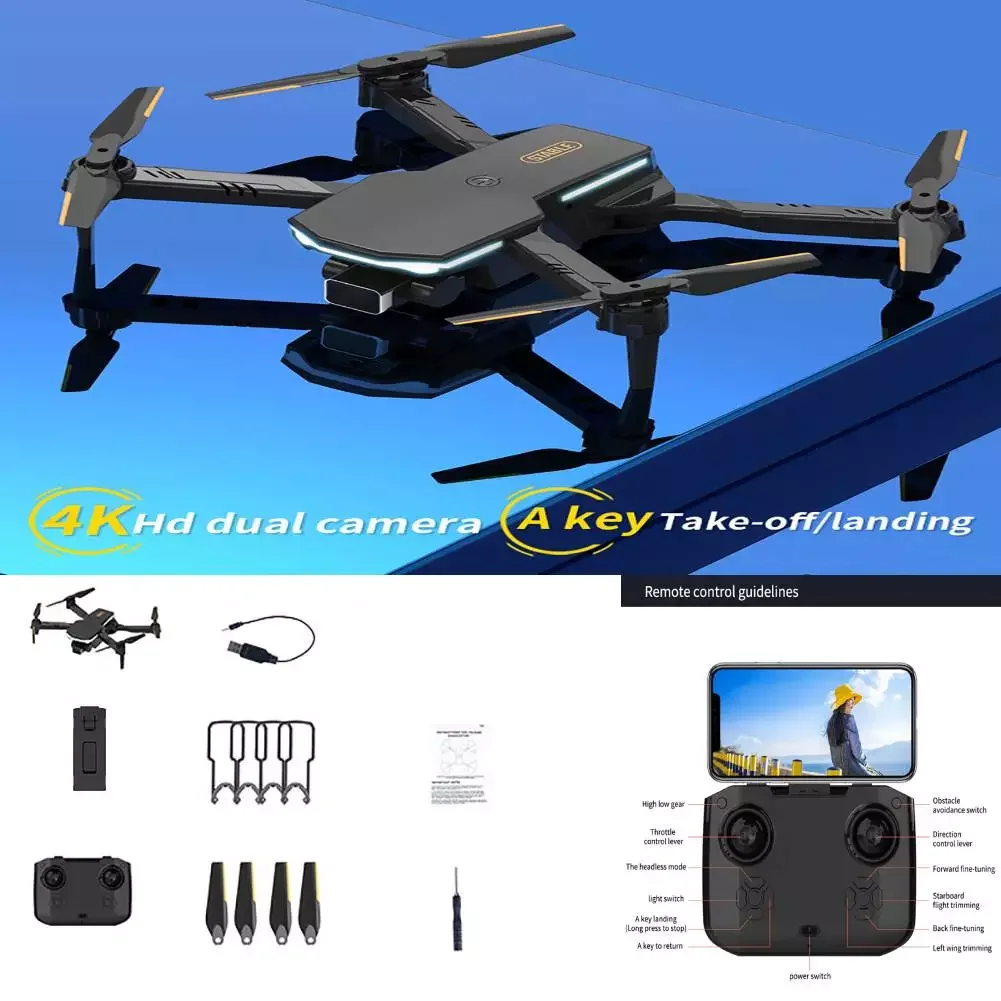 

Drone WiFi 4K HD Single/Dual Camera 2.4GHz 4CH brushed motor Obstacle Avoidance Altitude Hold Quadcopter with 1/2 Battery