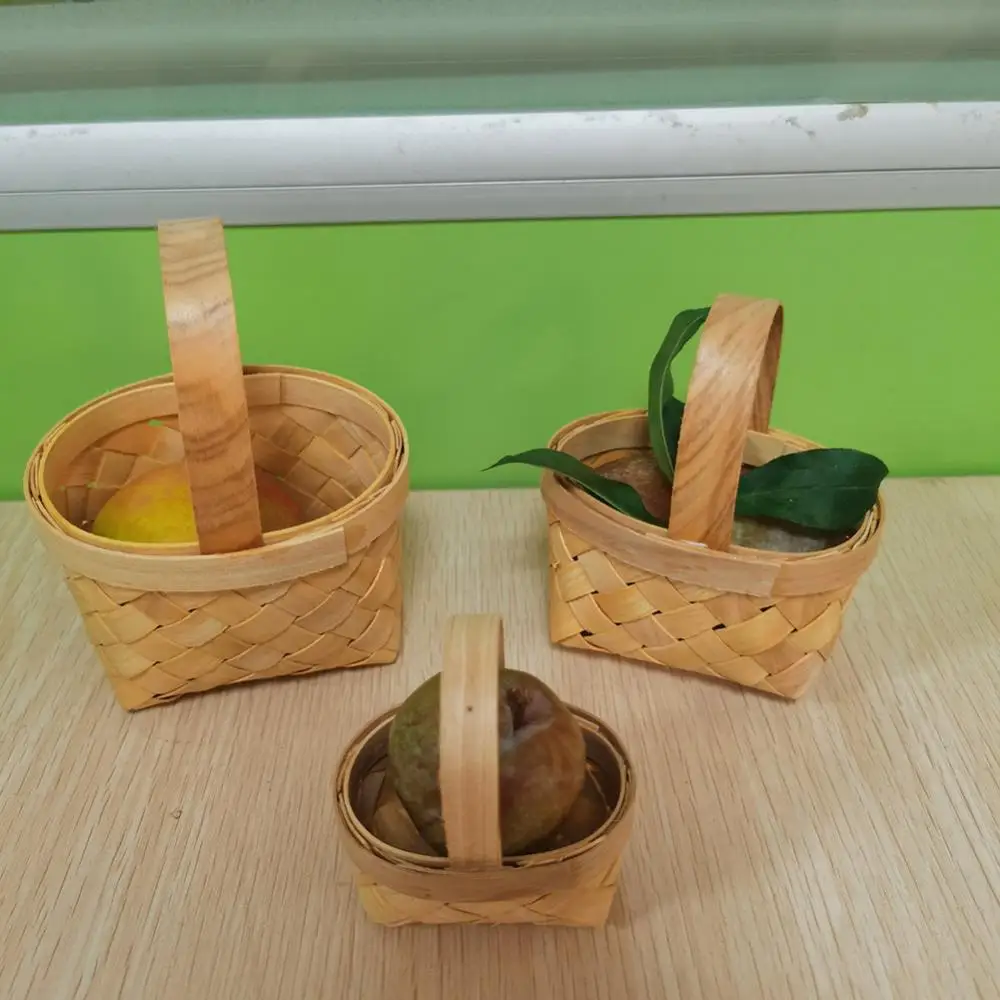 

Mini Wooden Hand Woven Basket Sundries Organizer Plant Rattan Box Chocolate Candy Gifts Storage Container Children's Play Basket