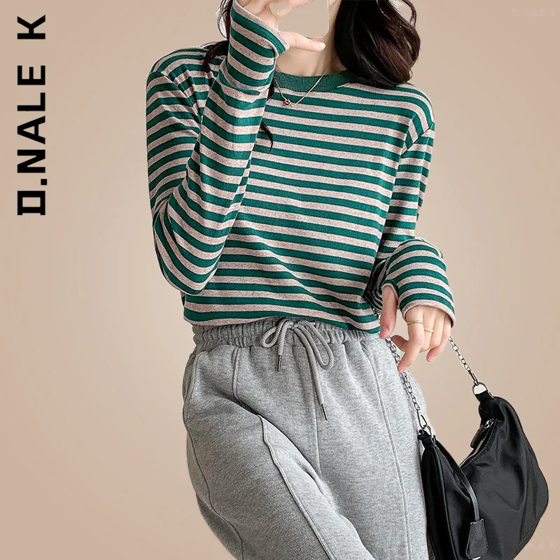 

Женская рубашка в Корейском стиле D.Nale K, офисные базовые Топы, Женская Сексуальная футболка в полоску, шикарный топ, женские мягкие праздвеч...