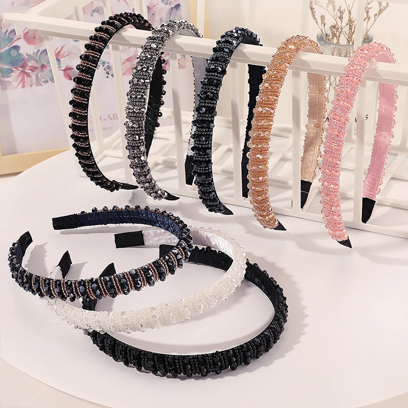 

Full Crystal Luxury Hair Accessories Hairbands Sparkly Padded Rhinestones Headbands Headdress Black White Pink Women Headband