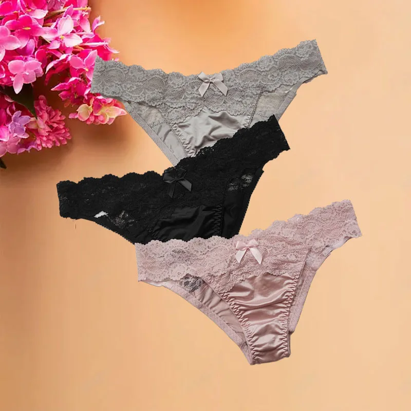 

Women Sexy Lace Briefs Underwear Thong Pants Female Hollow Out Panties Low Waist Fashion Underpants New Ladies Bow Ropa Interior