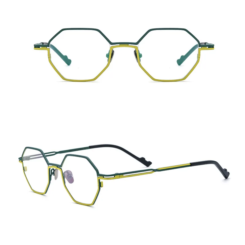 Belight Optical Pure Titanium Double Full Rim Irregular Vintage Retro Glasses Prescription Lens Eyeglasses Frame Eyewear 185767