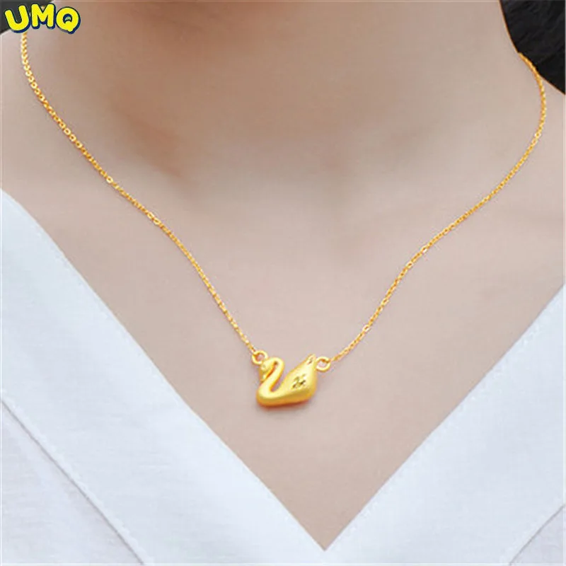 Gold Necklace 999 Full Gold Swan Pendant New Women's 24 k Gold Chain 3d Hard Gold Pendant Pure Gold Chain