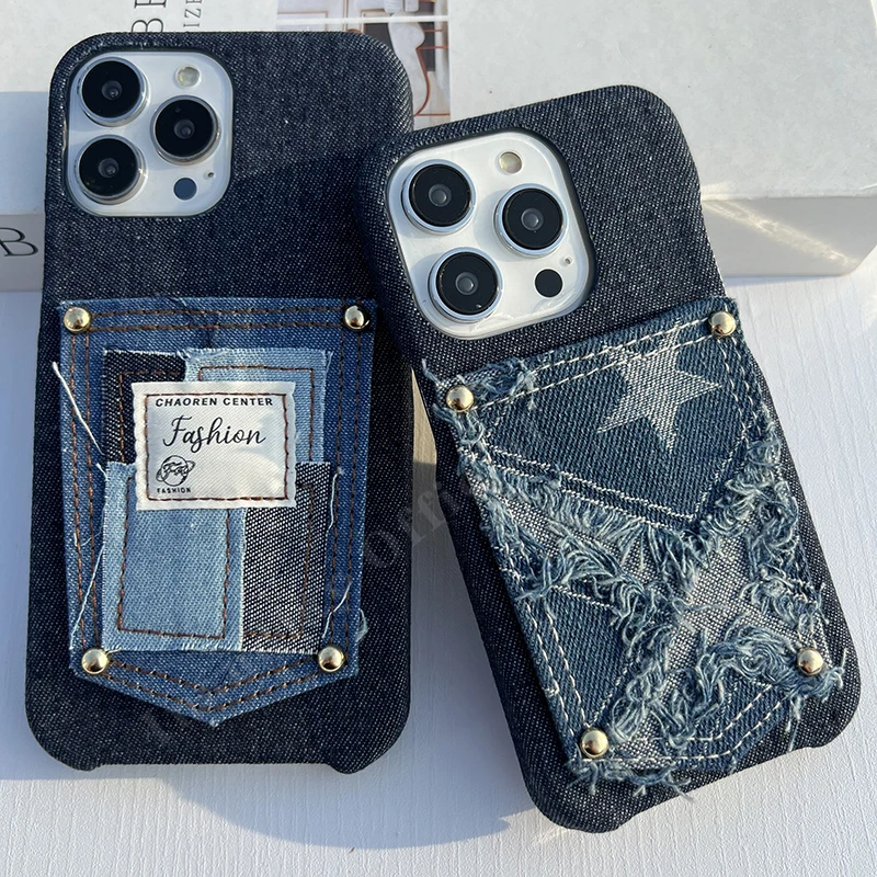 

Card Holder Niche Denim Case Half-wrapped Hard Case For iPhone 13Promax 14Promax 13 13Pro 14 14Pro 11 11Promax 12 12Pro 12Promax