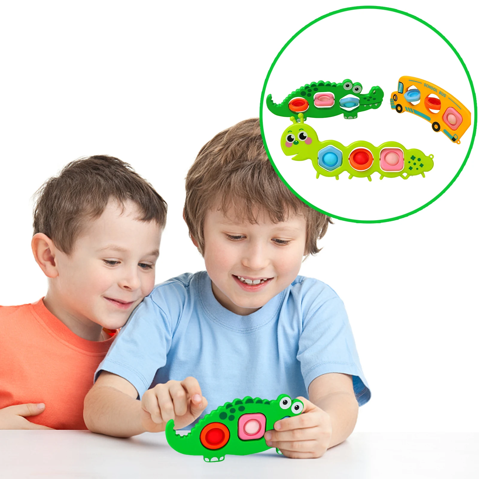 

3-Pcs Fun Baby Sensory Toys Cute Crocodile School Bus Caterpillar Flipping Board School Bus Bubble Toy Stress Relief Safe To Use