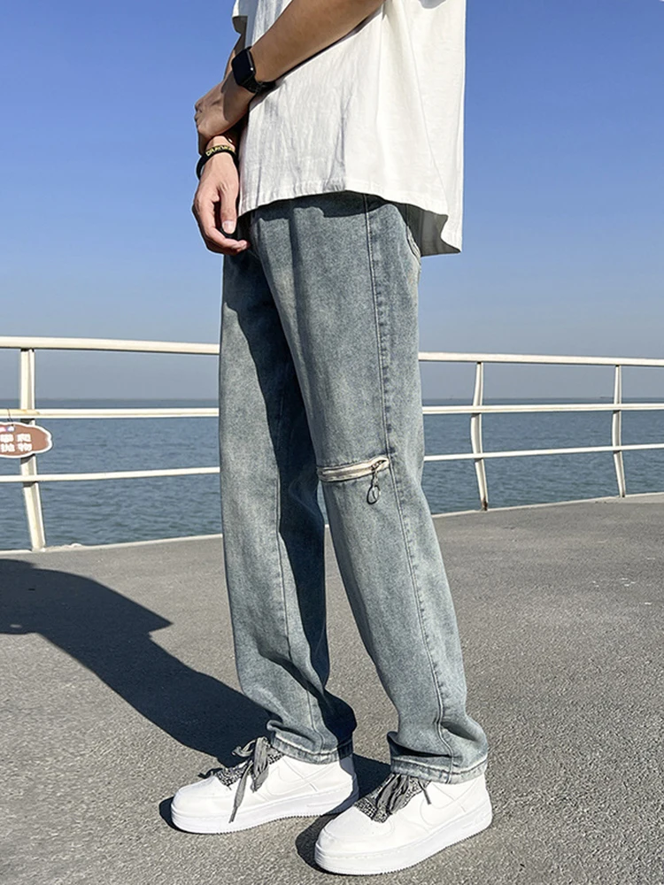 Men's Straight Jeans Man Loose Denim Trousers Streetwear Male High Street Hip Hop Patchwork Jeans Men Clothing JEANS