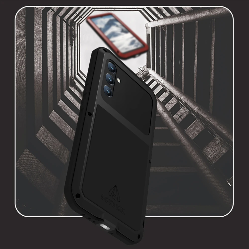 LOVE MEI For Galaxy A54 Metal Armor Case A34 A53 A72 A52 A71 A51 A52s A42 Military Grade Silicone Cover Built-in Glass Protector