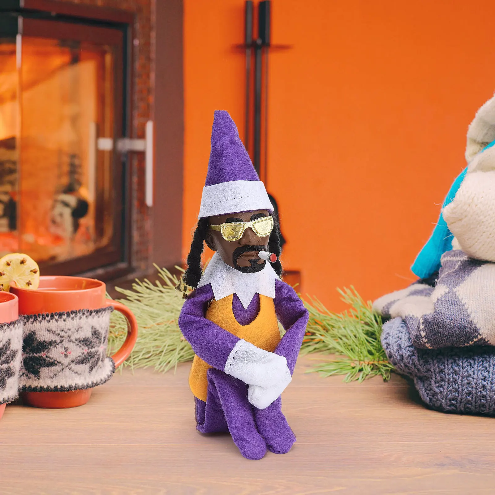 Doll Black Felt Figure Christmas Elf Doll Gift For The Snoop Fan Non-Woven Fabric Resin Handmade Purple Soft Plush Toy Elf
