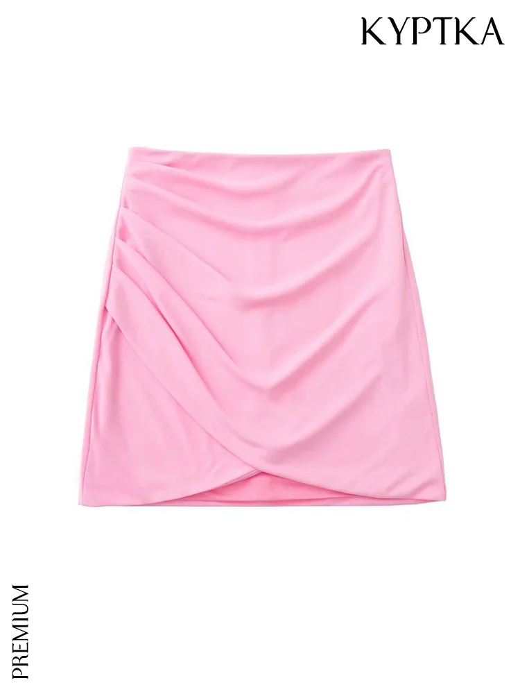 

KYPTKA Women Fashion Draped Mini Skirt Vintage High Waist Back Zipper Female Skirts Mujer