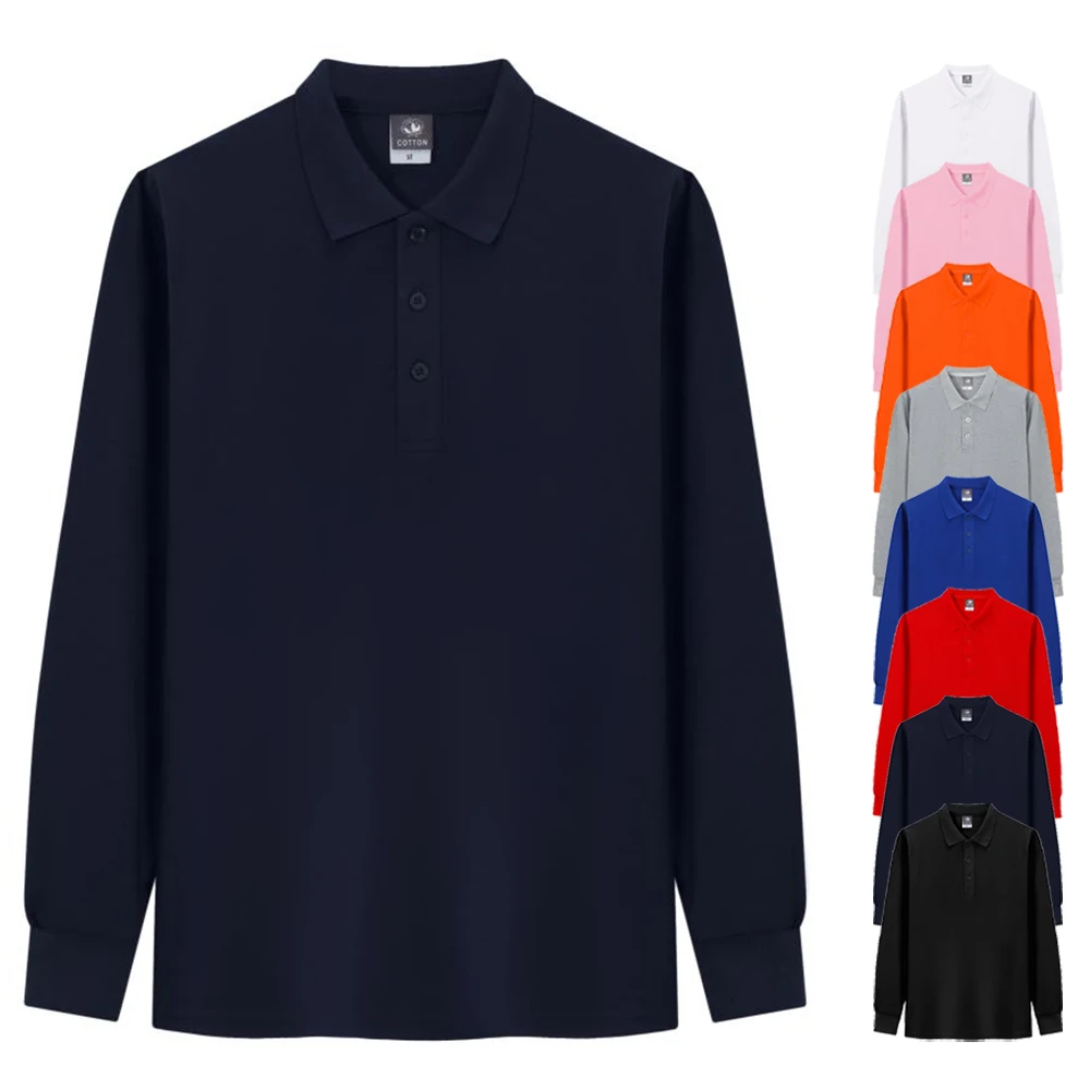 

100% Cotton Long Sleeve Polo T Shirts Men High Quality Poloshirt Plain Casual Collar T Shirts For Men Playeras Polos De Hombre