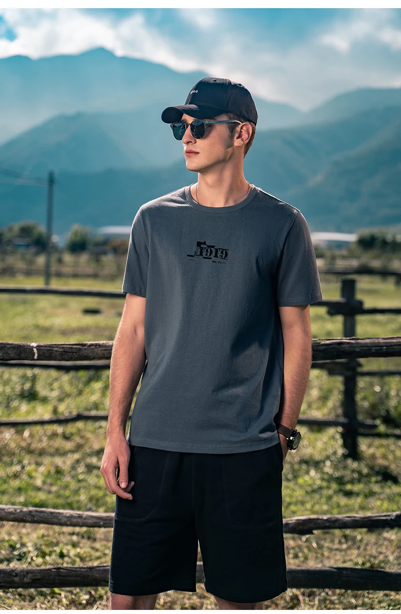 

7639 Summer Men's Trend Digital Printing Half Sleeve Round Neck Heavy Cotton Short Sleeve T-Shirt