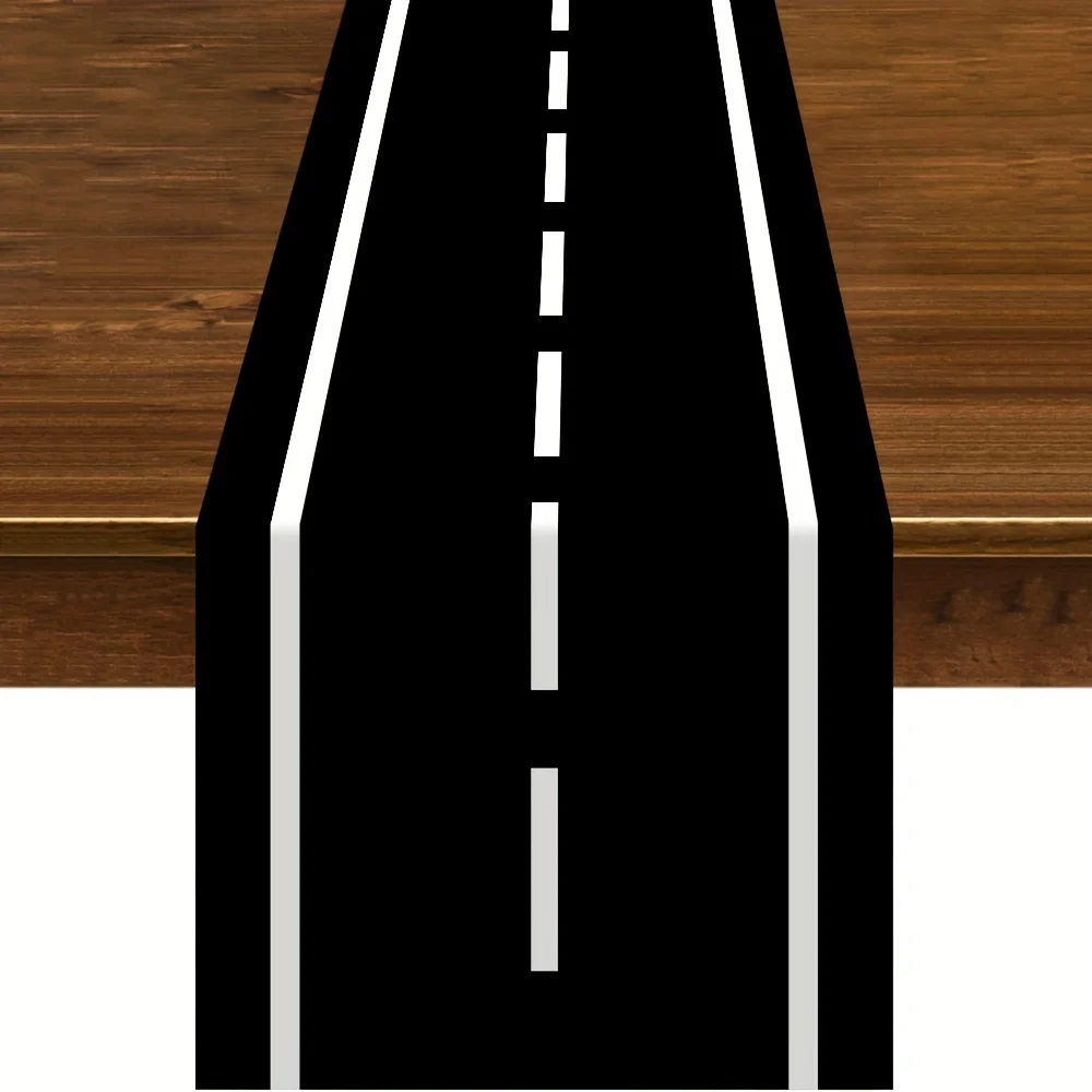 

Льняная дорожка для стола Black and White Road Stripe