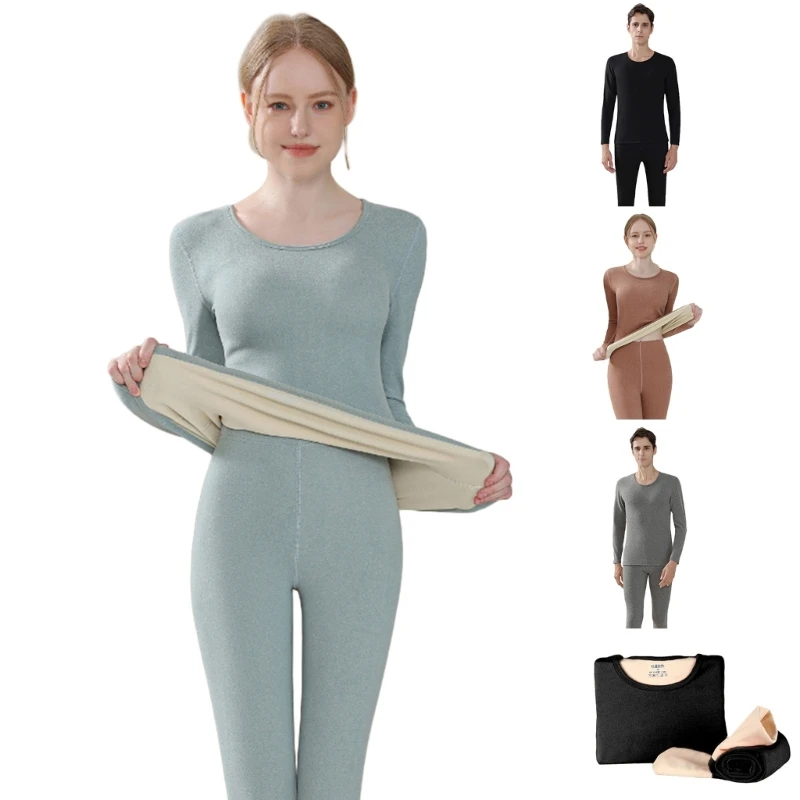 

Женское и мужское термобелье, нижнее белье с флисовой подкладкой, Женская облегающая теплая блузка, Топ с длинным рукавом и брюки, комплект, ...