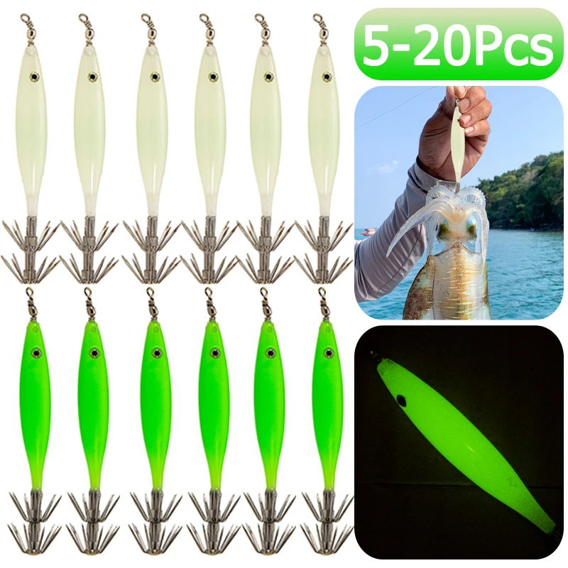 

5-20pcs Octopus Jig Glow In Dark Squid Hard Fishing Lure Sharp Fishing Lure Bait Tackles Artificial Shrimp Lures with Hook