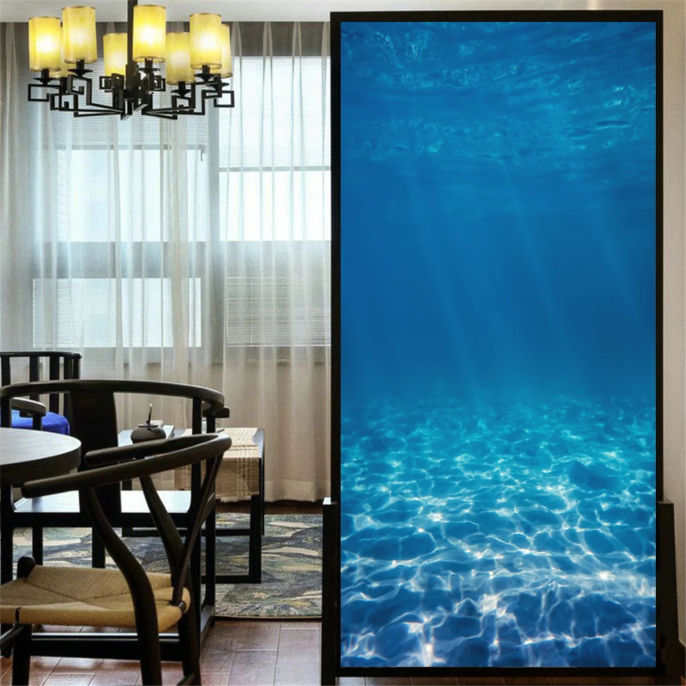 

Privacy Windows Film Decorative Sea Underwater World Stained Glass Window Stickers No Glue Static Cling Frosted Window Cling