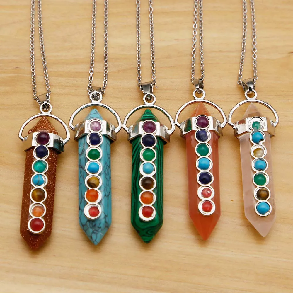 

Подвеска-колонна из искусственного кристалла, семь цветов, двухстороннее ожерелье из камня, аксессуары для самостоятельного изготовления подарков, 1 шт.