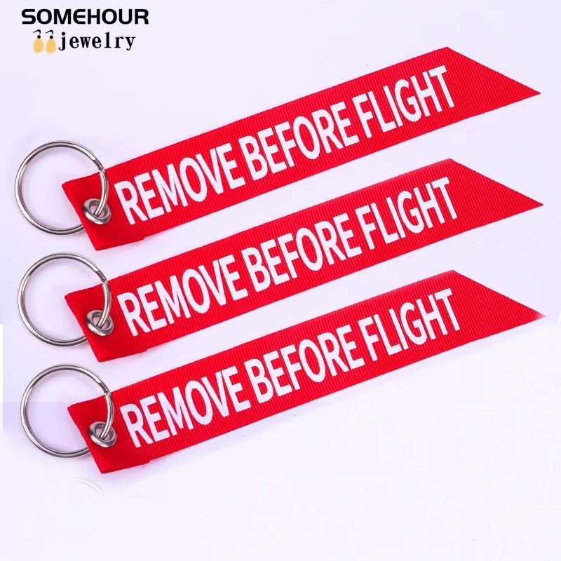 

SOMEHOUR Remove Before Flight Car Bag Keychain Red Streamer Tag Key Holder Aviation Gifts Motorcycles Keyring With Letter Print