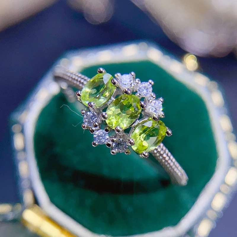

Natural olivine ring simple and exquisite women's new 925 sterling silver new store promotion Wedding Engagement Christmas Gifts