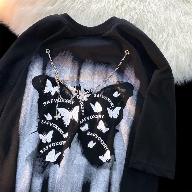 

2022 Summer New Women's Cotton Short Sleeve Designer Top Butterfly Printed Foam Font Design Popular T-shirts 3D Tees