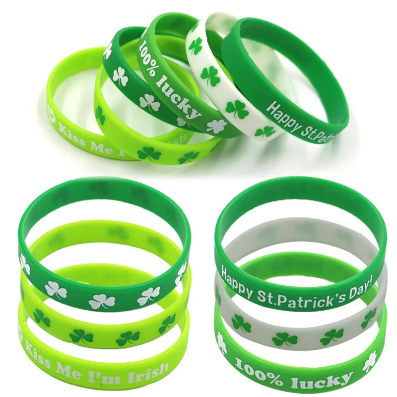 

Happy St Patrick's Day Bracelet Saint Patrick Costume Props Irish Shamrock Clover Good Luck Wristband Silicone Bracelets Gift