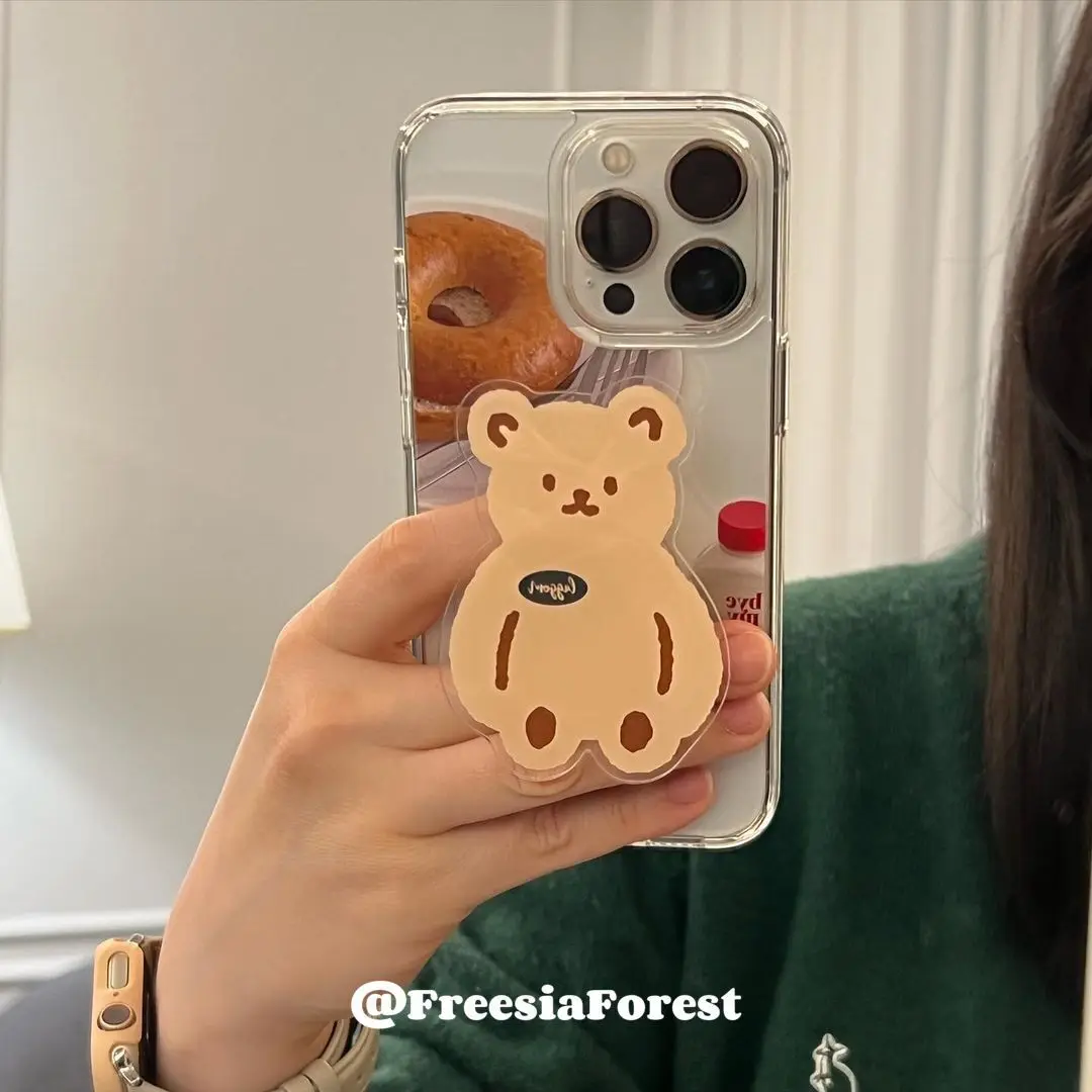 

IPhone 13 Pro Max 11 12 XR Griptok Phone Handband Finger Stand Korea Comics Bear Brown Holder Grip tok Cell Phone Support for