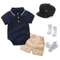 Newborn Baby Boys Summer Romper Boutique Set Infant Daily Solid Cotton Jumpsuit 5 Pieces Outfits With Hat Children Leisure Suit
