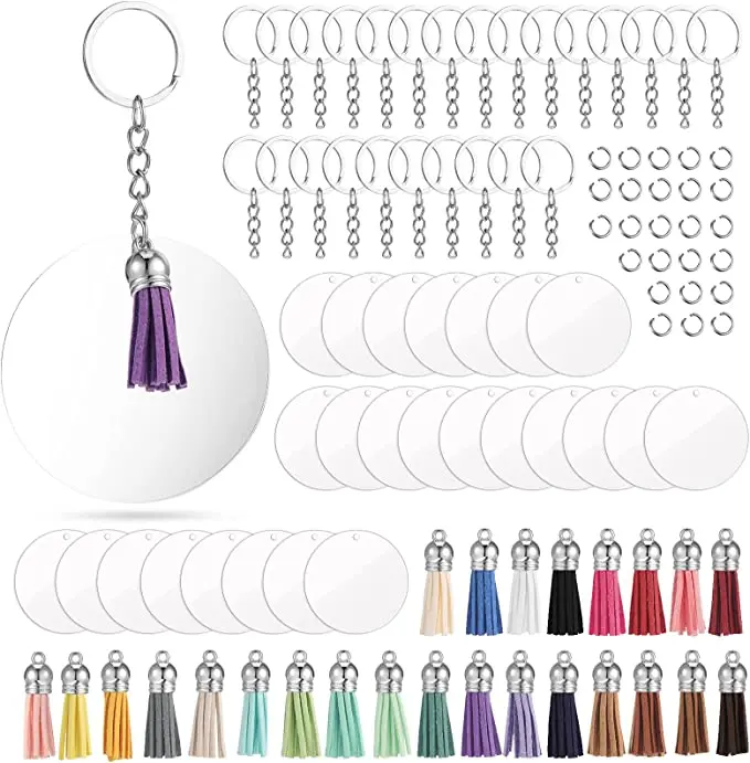 

100 Pieces/Set Acrylic Key Ring Blank DIY Decorative Men Women Paintable Crafts Making Decorative Keyring Keychain