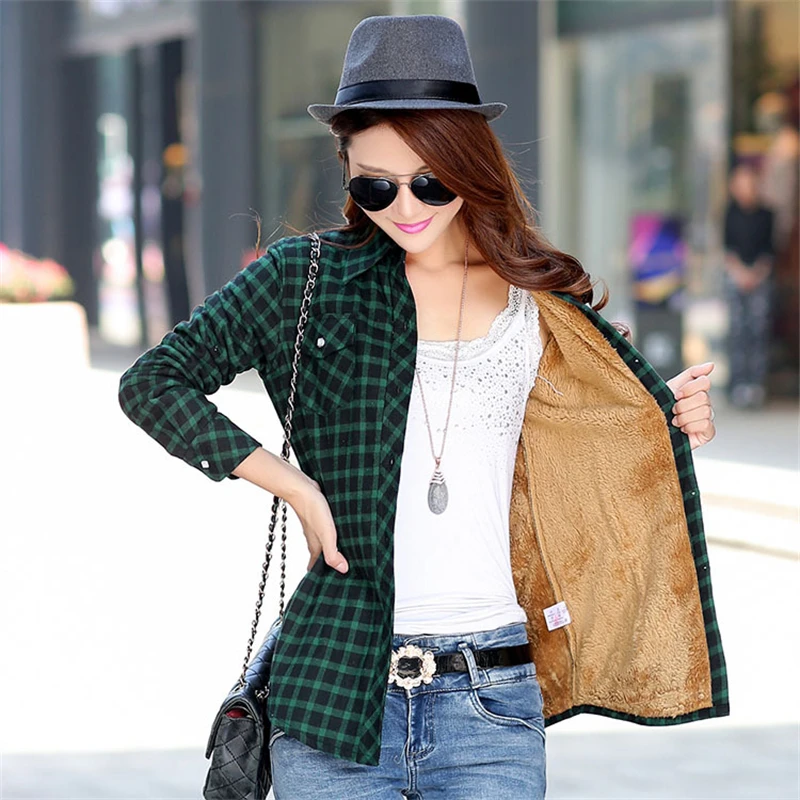 2022 Winter Warm Thicke Plaid Shirt Style Coat Women Korean Casual Loose Cotton Parka Female Street Fashion Buttons Coat Outwear
