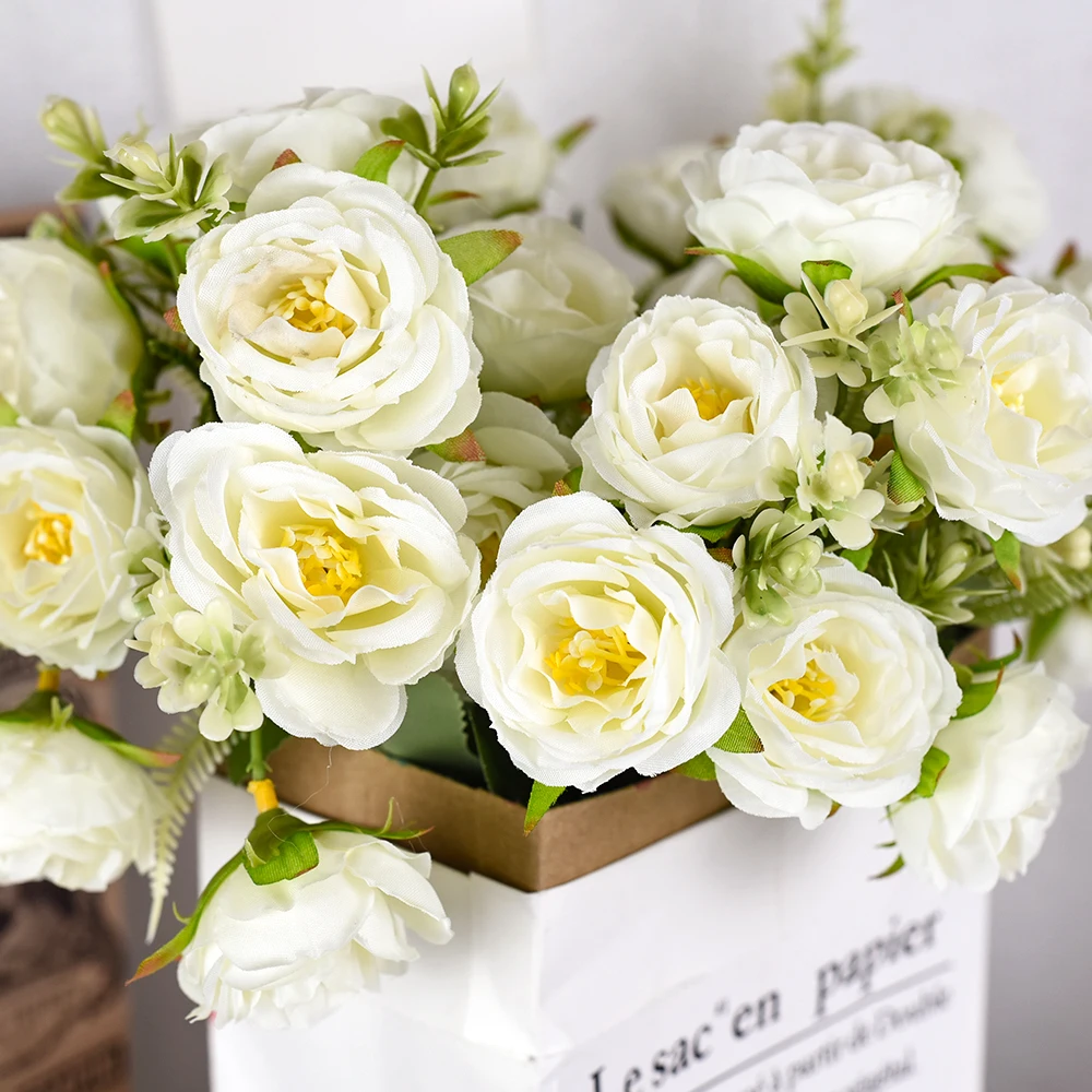 

29cm Beautiful Peony Artificial Bouquet, Ten Head High-Quality Spun Silk Fake Flowers ForWeddingPartyGardenFamilyRoom Decoration