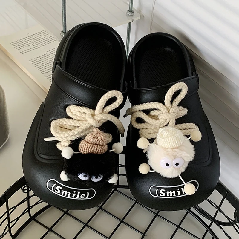 Mo Dou Women's Sandals EVA Thick Soft Non-slip Lovely DIY Accessories Toe-wrapped Beach Slippers Seasides for Men Cut-outs Cozy