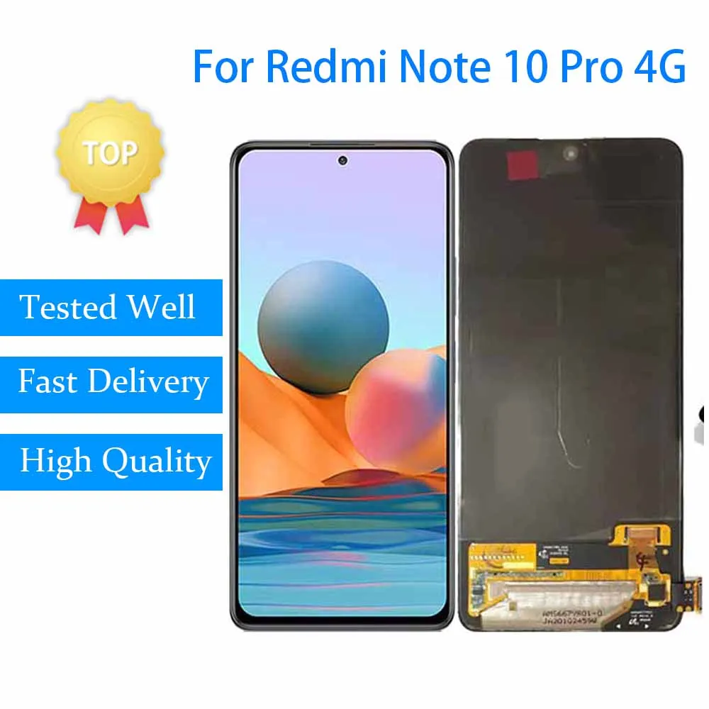 

6,67 "Оригинальный ЖК-дисплей для Xiaomi Redmi Note 10 Pro, сенсорный экран с рамкой для Redmi Note10Pro M2101K6G, сменный дисплей