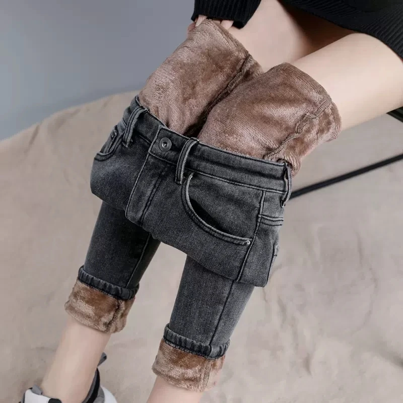 

Thick Winter Warm Skinny Jeans for Women Female High Waist Velvet Denim Pants Streetwear Stretch Trousers clothes