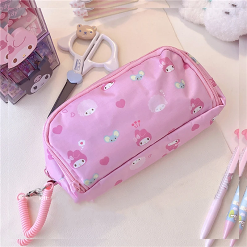 

Anime My Melody Portable Large Capacity Double Layer Pen Case Kuromi Cartoon Pencil Case Cinnamoroll Cute Cosmetic Bag Girl Gift