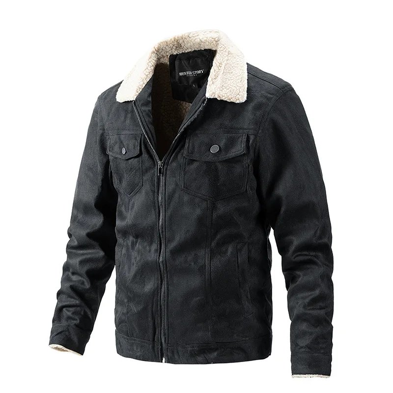 

Куртка мужская замшевая, верхняя одежда, Бархатный жакет на молнии с лацканами из ягненка, деловой Повседневный пиджак на осень и зиму