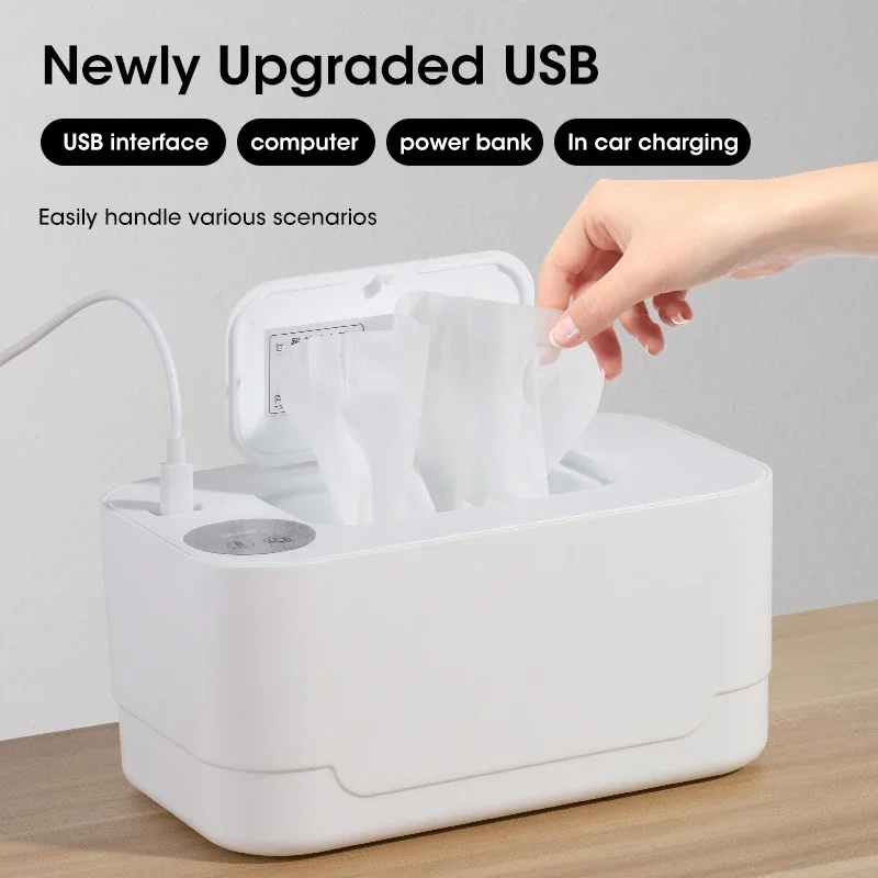 Фото Подогреватель влажных салфеток для младенцев с LED-дисплеем, портативный USB-диспенсер для влажных салфеток, нагреватель для салфеток, для дома/автомобиля №5