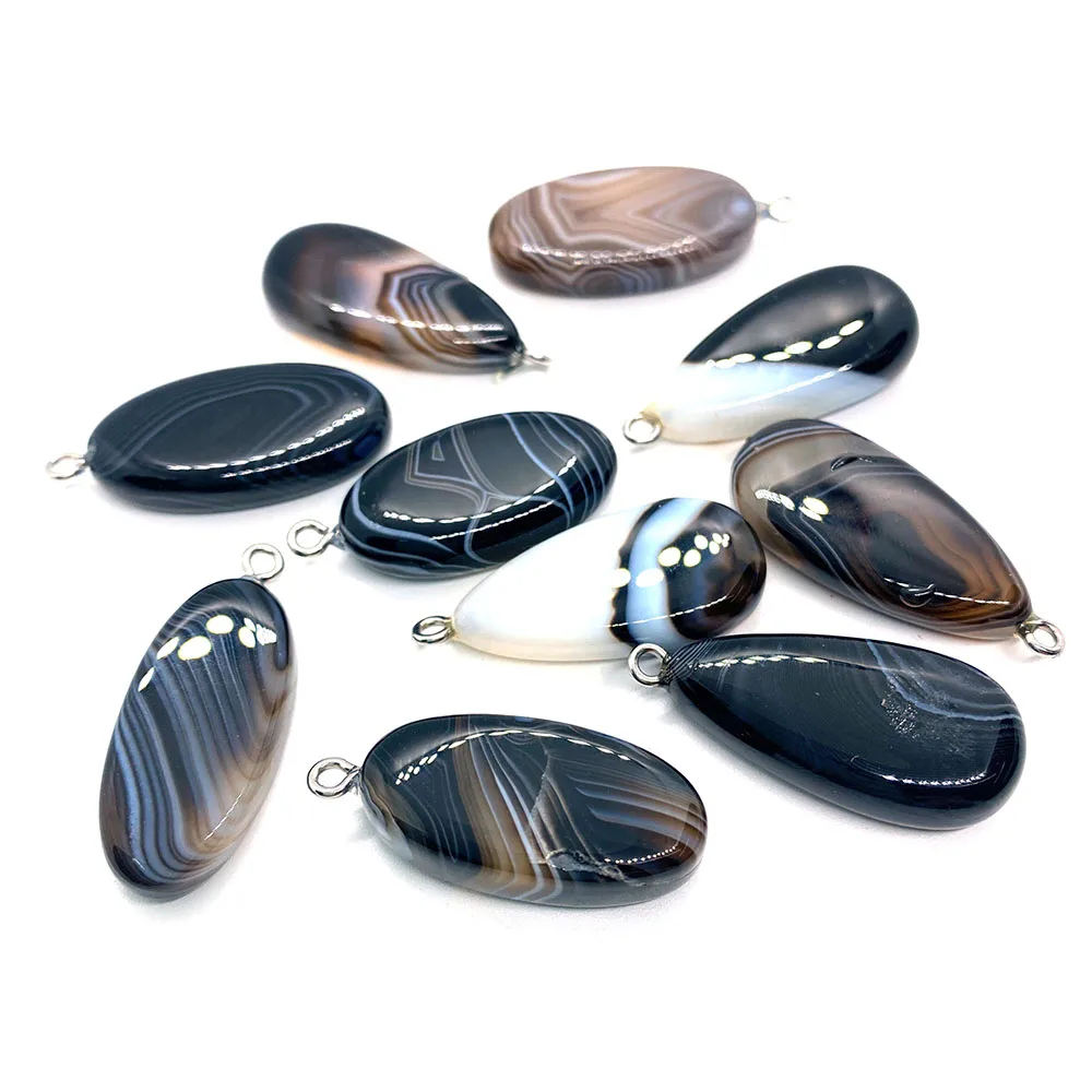 3pcs Natural Stone Black Striped Agate Pendant Water Drop Shape Delicate for Making Earrings DIY Necklace Accessories - купить по