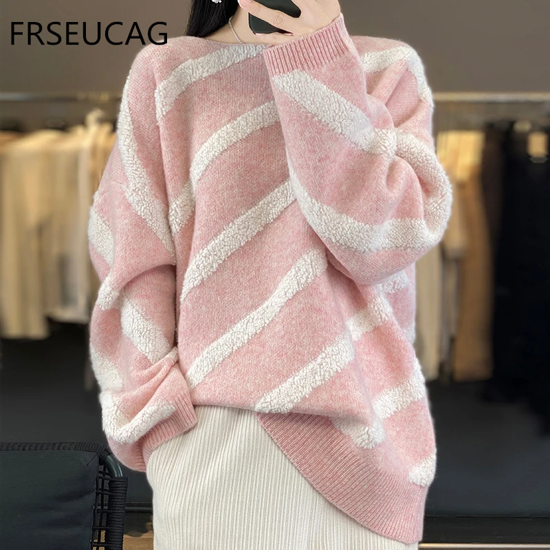 Женский Повседневный пуловер с круглым вырезом свитер из 100% мериносовой шерсти