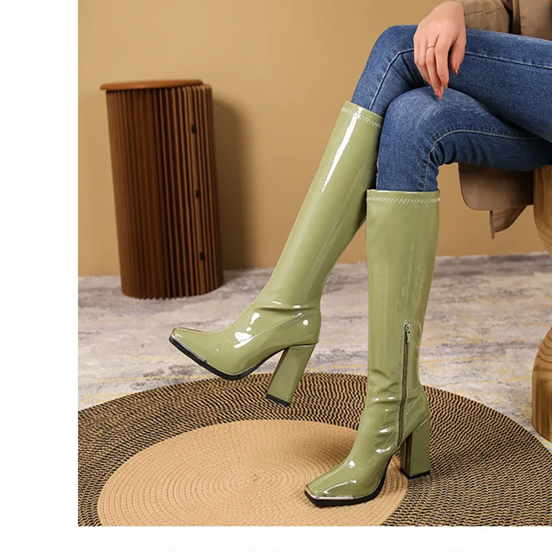 

Женские сапоги Челси с металлическим дизайном, Лидер продаж 2021, модные брендовые Сапоги До Колена Для Женщин, Высококачественная женская об...