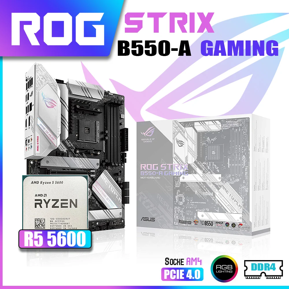

New Kit ASUS ROG STRIX B550-A GAMING With AMD Ryzen 5 5600 CPU Processor DDR4 Memory Motherboard RGB AM4 Combo mATX