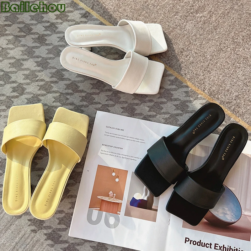 

2022 Shoes Women Pumps Sandals Fashion Square Toe Slippers Female Shoes 2022 Casual Outside Rubber Slides Ladies High Heels