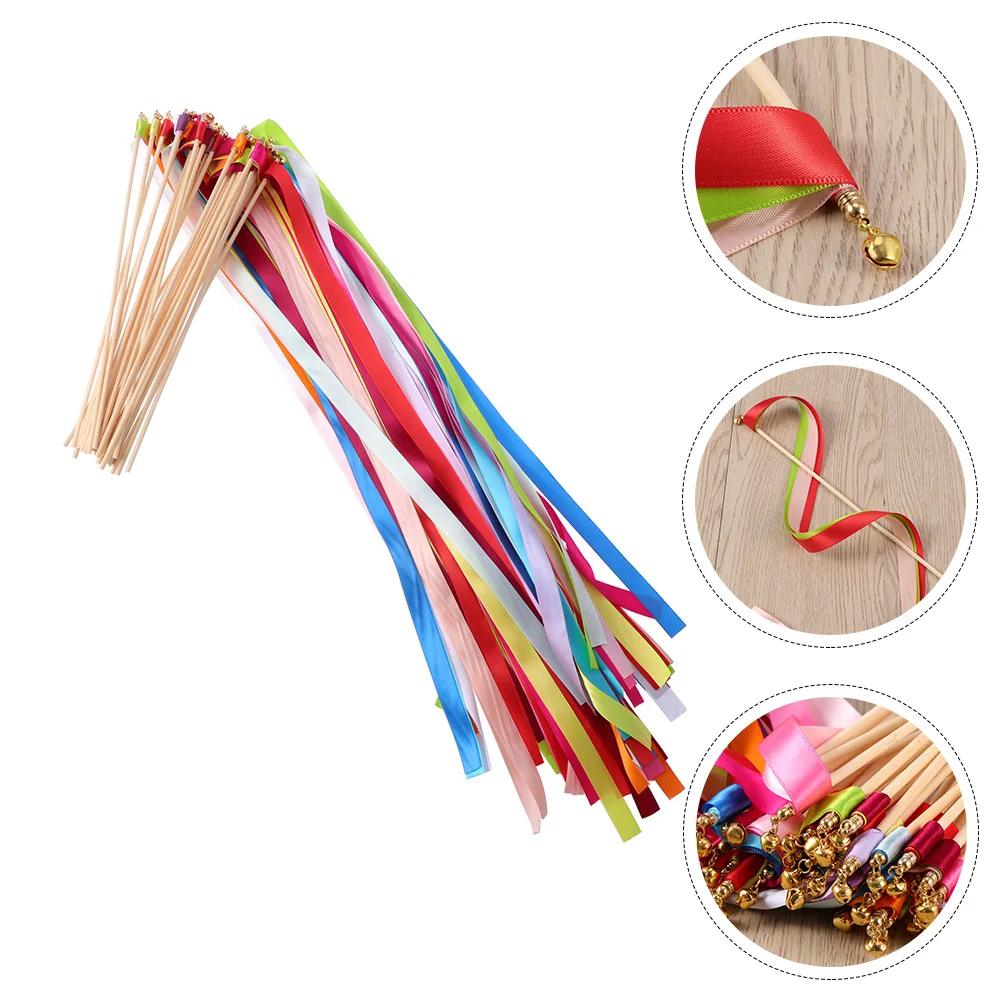 

20Pcs Chromatic Mix Color Party Colorful Birthday Fairy Stick Wedding Streamers Fairy Wands with Bells