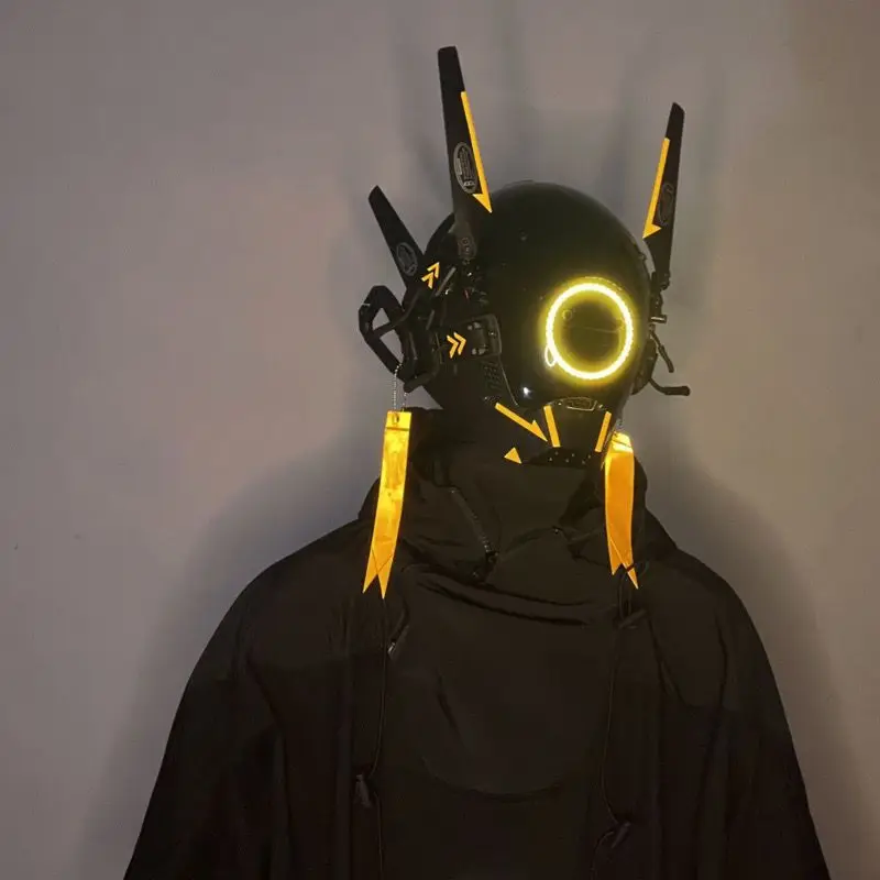

Cyberpunk Mask Cosplay Toys Night City Series LED Light SCI-FI Helmet Mechanical Science Fiction Halloween Party Gift for Adult