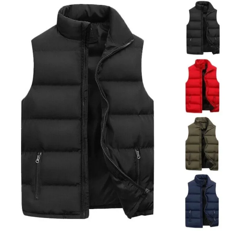 

Men's Jacket Winter Warm Coats for Men Thickened Stand Collar Down Vest Oversized Jackets Puffer Vest Sleeveless Zipper Coat