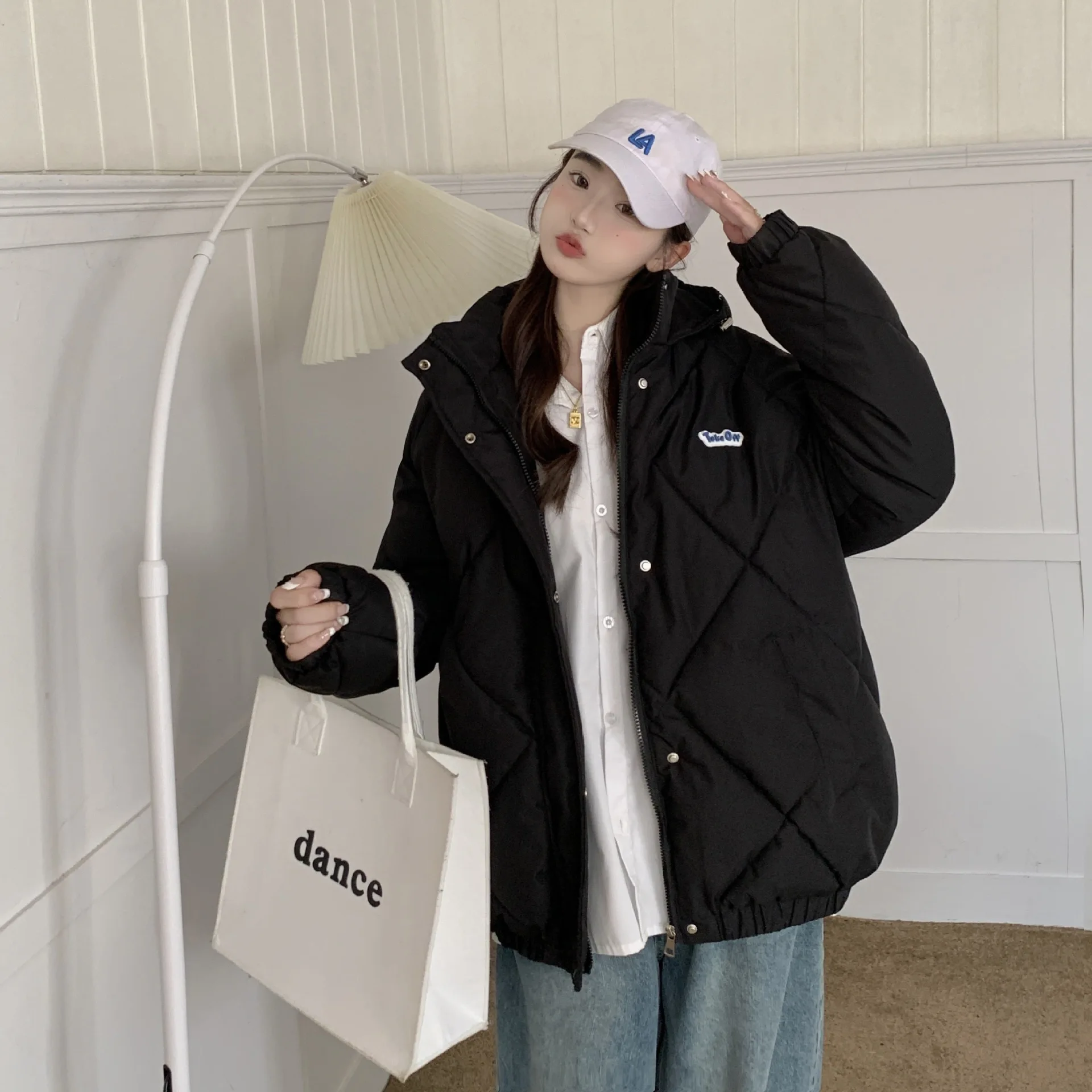 Women's winter diamond lattice oversize cotton coat