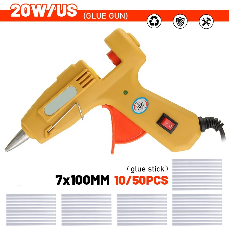 

20W Electric Hot Melt Glue Gun Multifunctional Home Mini Glue Gun Electric Heat Temperature Switch Tool with 7x100mm Glue Stick